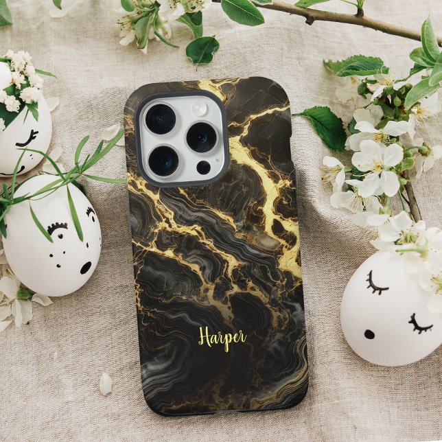 Personalisiertes iPhone Case mit Black Gold Marble Hülle (Von Creator hochgeladen)