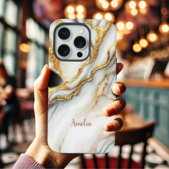 Personalisiertes iPhone-Case mit Luxus-Gold-Marmor iPhone Hülle (Von Creator hochgeladen)