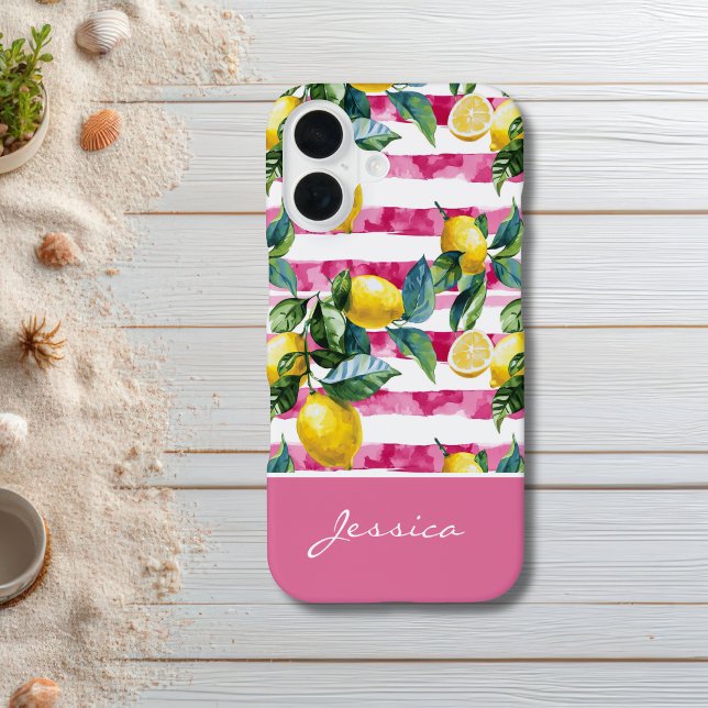 Personalisiertes iPhone-Case mit rosa Streifen-Lim iPhone 16 Hülle (Von Creator hochgeladen)