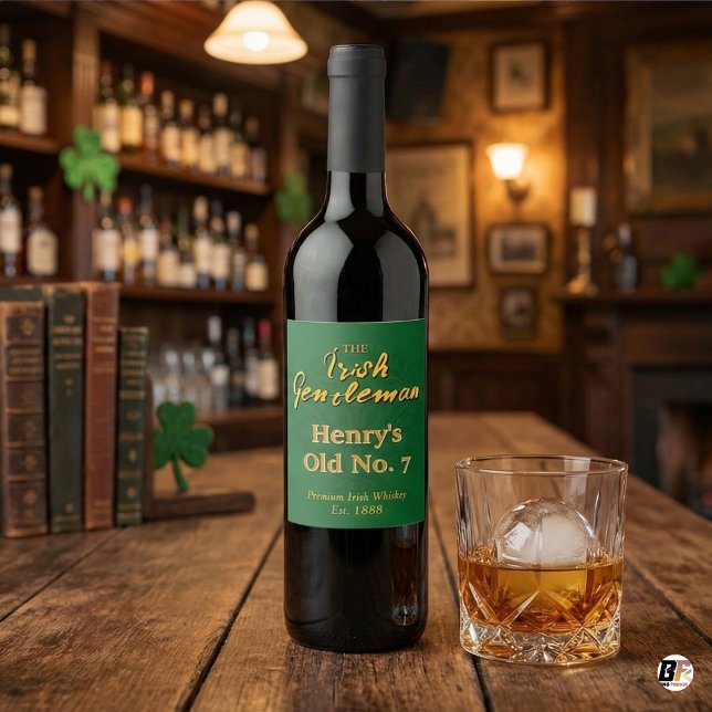 Personalisiertes irisches Gentleman-Whiskey-Flasch Weinetikett (Von Creator hochgeladen)