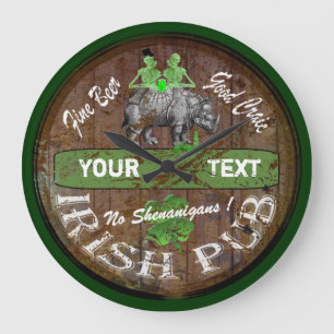 Personalisiertes irisches Pub-Zeichen Große Wanduhr