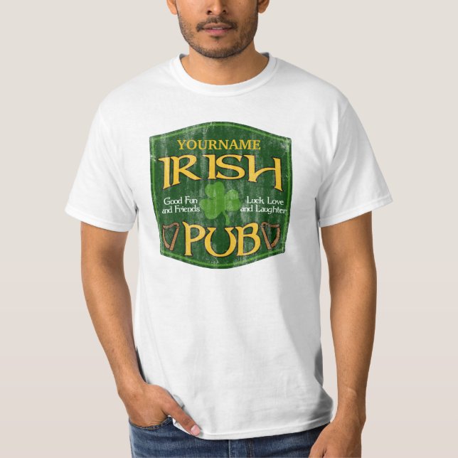 Personalisiertes irisches Pub-Zeichen T-Shirt (Vorderseite)