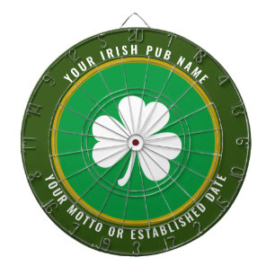 Personalisiertes Irish Pub Green & Gold White Klee Dartscheibe