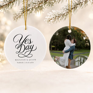 Personalisiertes Ja-Tag-Hochzeits-Foto-Ornament Keramik Ornament
