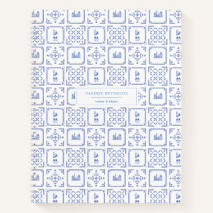 Personalisiertes Journal Delft Blue und White Patt Notizbuch