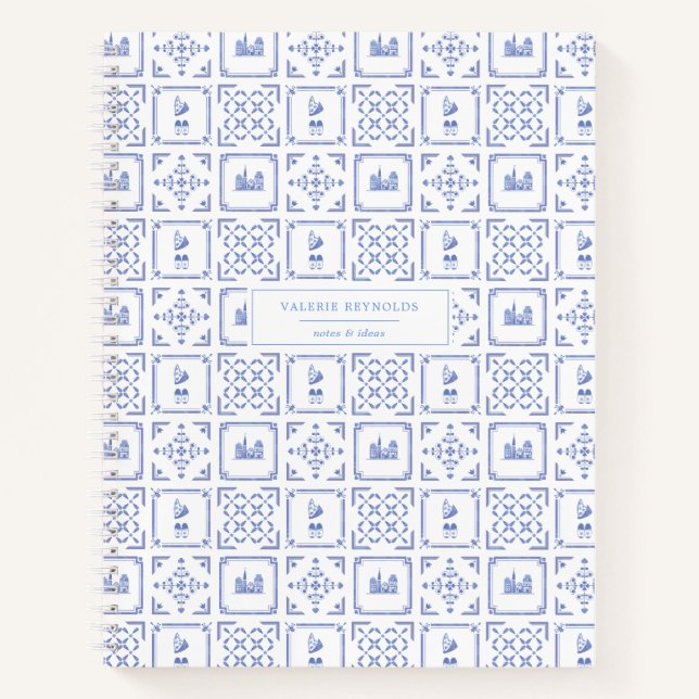 Personalisiertes Journal Delft Blue und White Patt Notizbuch (Vorderseite)