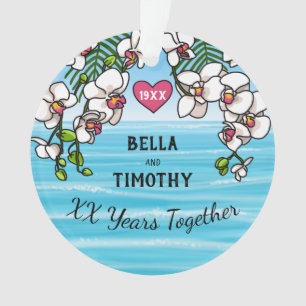 Personalisiertes Jubiläum Tropical Beach Orchideen Ornament
