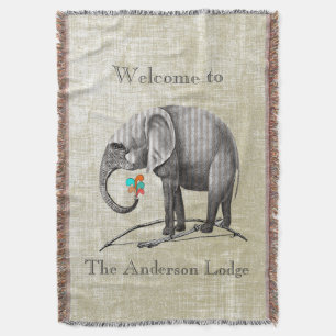 Personalisiertes Jungenzimmer Vintage-Elefant Decke