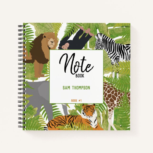 Personalisiertes Jungle Animals Safari Kids Journa Notizbuch (Vorderseite)