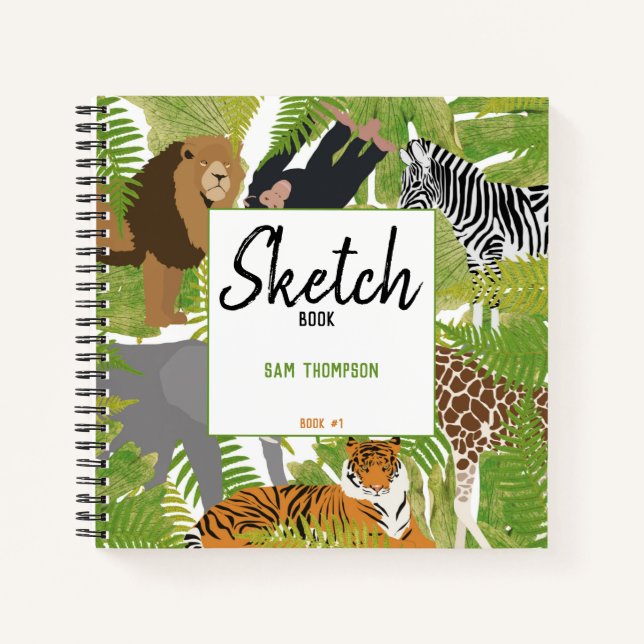 Personalisiertes Jungle Animals Safari Kinder Sket Notizbuch (Vorderseite)