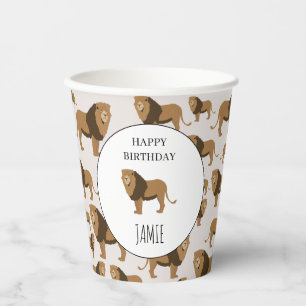 Personalisiertes Jungle Lion Tiermuster Geburtstag Pappbecher