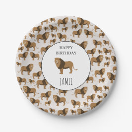 Personalisiertes Jungle Lion Tiermuster Geburtstag Pappteller