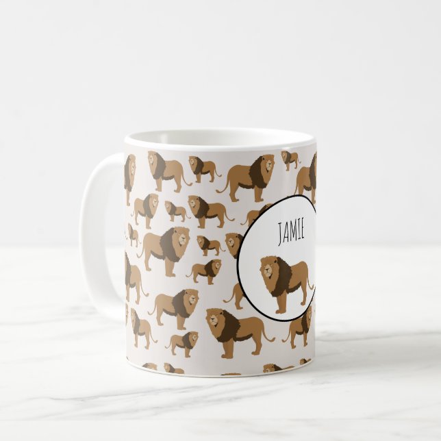Personalisiertes Jungle Lion Tiermuster Kaffeetasse (Vorderseite Links)