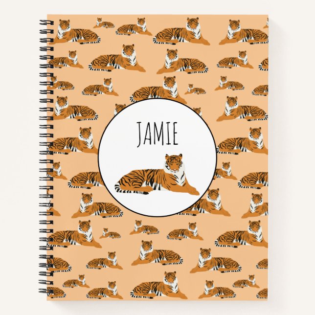 Personalisiertes Jungle Tiger Tiermuster Notizbuch (Vorderseite)