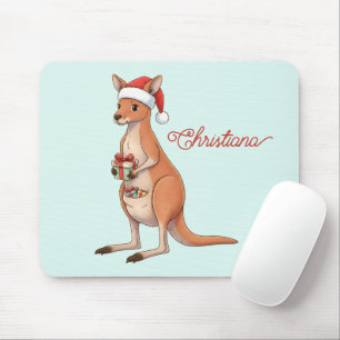 Personalisiertes Känguru mit Weihnachtsmannmütze W Mousepad