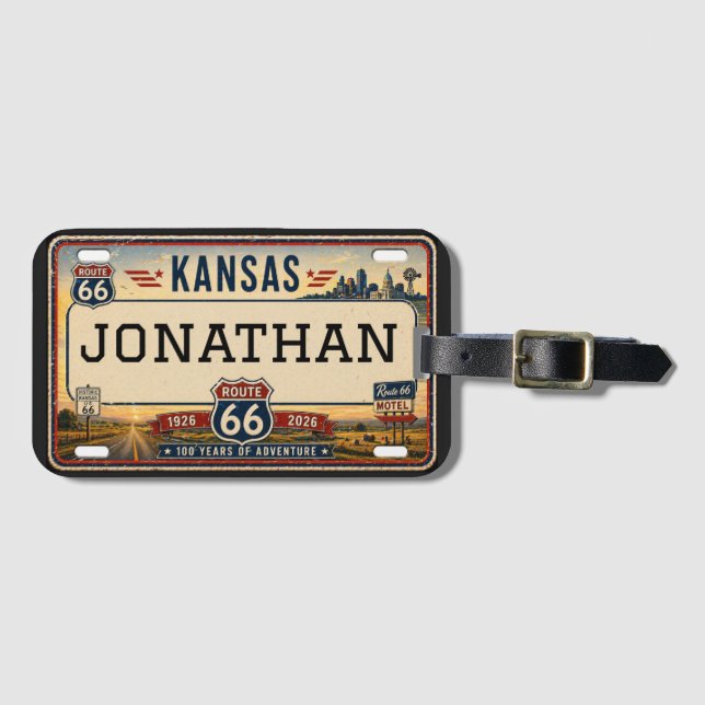 Personalisiertes Kansas Route 66 Design Gepäckanhänger (Vorderseite (Horizontal))