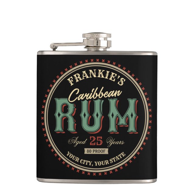 Personalisiertes karibisches Rum-Liquor-Flaschenet Flachmann (Vorderseite)