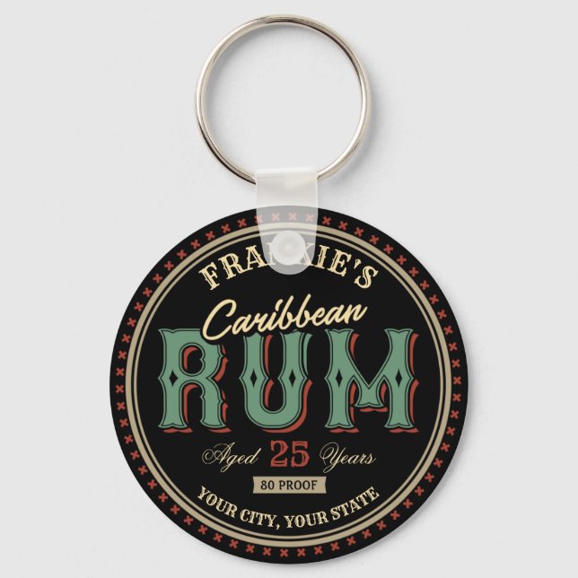 Personalisiertes karibisches Rum-Liquor-Flaschenet Schlüsselanhänger (Vorderseite)