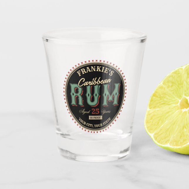 Personalisiertes karibisches Rum-Liquor-Flaschenet Schnapsglas (Vorderseite)