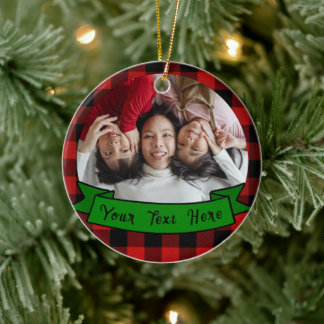 Personalisiertes Kariertes Foto Weihnachten Keramik Ornament