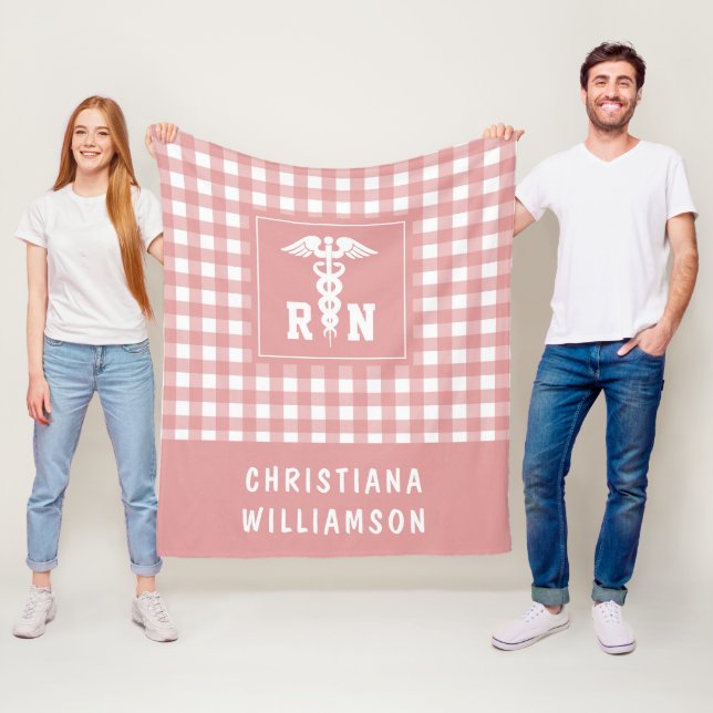 Personalisiertes Kariertes Muster RN Krankenversic Fleecedecke (Beispiel)
