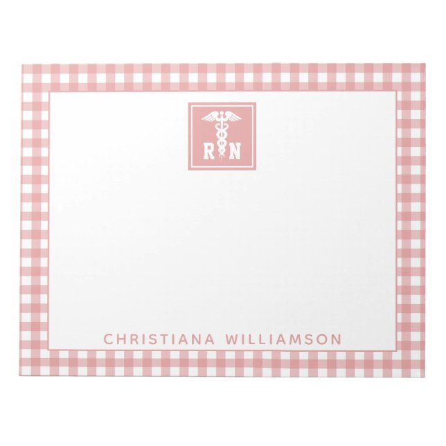 Personalisiertes Kariertes Muster RN Krankenversic Notizblock (Vorderseite)