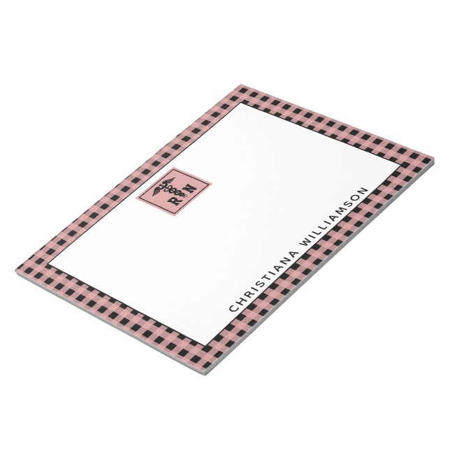 Personalisiertes Kariertes Muster RN Krankenversic Notizblock (angewinkelt)