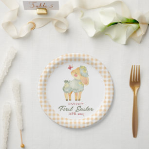 Personalisiertes Karo Lämmchen Mein erstes Ostern Pappteller