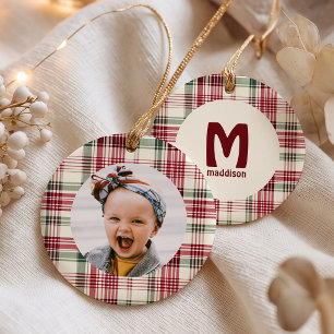Personalisiertes Karo-Monogramm-Foto-Weihnachten Ornament