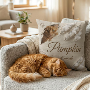 Personalisiertes Katze bei der Arbeit Kratzfoto Kissen