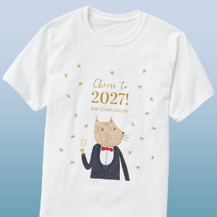 Personalisiertes 'Katze Prost auf 2027 Neujahr' T-Shirt