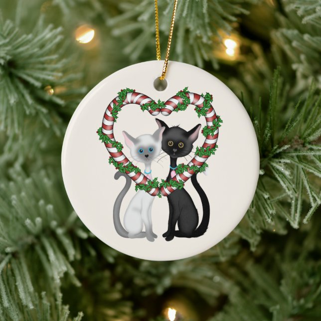 Personalisiertes Katzen Coupe Erster Weihnachtsurl Keramik Ornament (Baum)