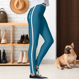 Personalisiertes Katzen-Tier Ozeanblau-Weiß gestre Leggings