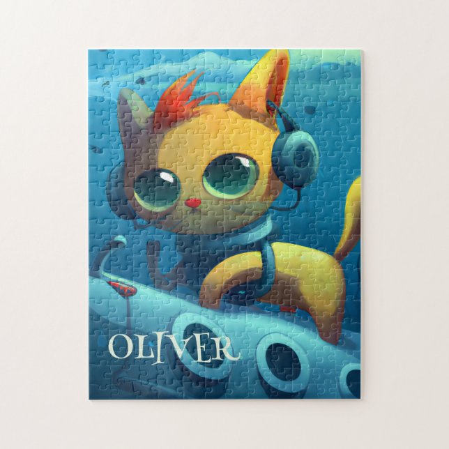 PERSONALISIERTES KATZEN-U-BOOT | WHIMSICAL FANTASY PUZZLE (Vertikal)