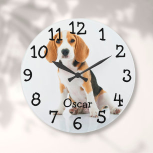 Personalisiertes Katzen- und Hunde-Foto Namensschi Große Wanduhr