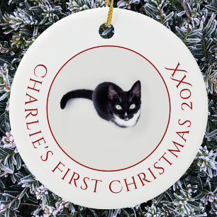 Personalisiertes Katzen-Weihnachtsfoto zum ersten Keramik Ornament