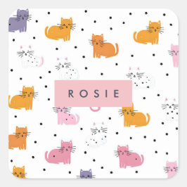 Personalisiertes Katzenmuster mit Polka-Punkten Quadratischer Aufkleber