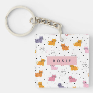 Personalisiertes Katzenmuster mit Polka-Punkten Schlüsselanhänger