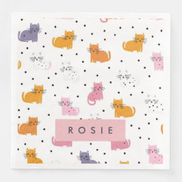 Personalisiertes Katzenmuster mit Polka-Punkten Serviette