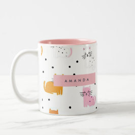 Personalisiertes Katzenmuster mit Polka-Punkten Zweifarbige Tasse