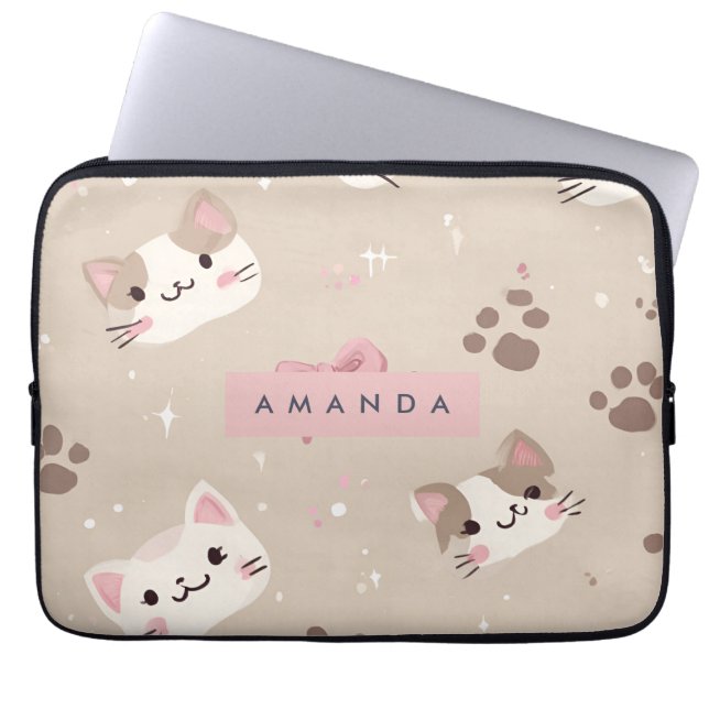 Personalisiertes Kawaii Cat Face Pattern Laptopschutzhülle (Vorderseite)