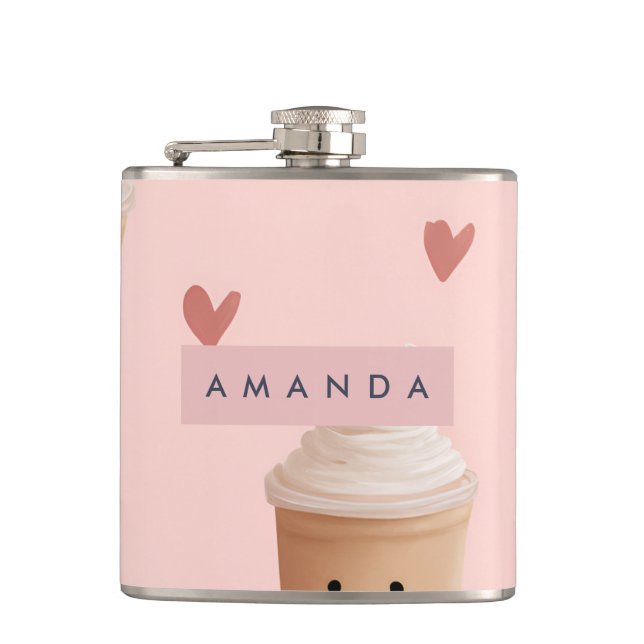 Personalisiertes Kawaii Iced Coffee Pattern Flachmann (Vorderseite)