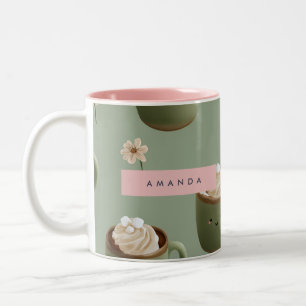 Personalisiertes Kawaii-Kakaomuster Zweifarbige Tasse