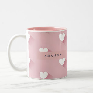 Personalisiertes Kawaii Rosa Herz Zweifarbige Tasse