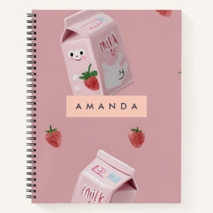 Personalisiertes Kawaii Strawberry Milk Muster Notizbuch