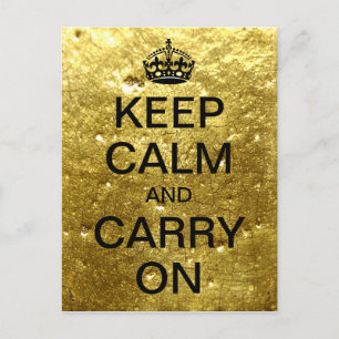 Personalisiertes KEEP CALM und CARRY ON - goldener Postkarte