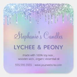 Personalisiertes Kerzensiegel | Tropfblauer Glitze Quadratischer Aufkleber