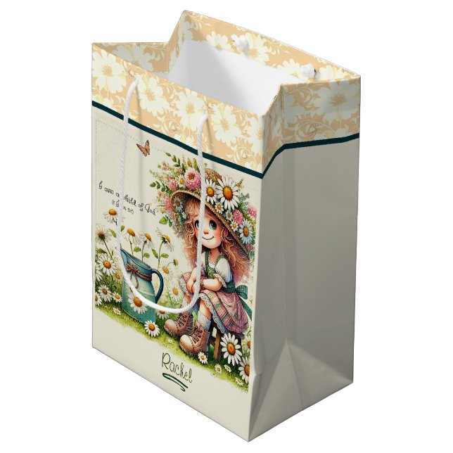 Personalisiertes Kind des Gottesmädchens Mittlere Geschenktüte (Vorderseite Schrägansicht)