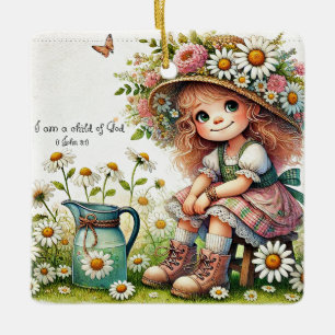Personalisiertes Kind Gottes Daisy Mädchen Keramikornament