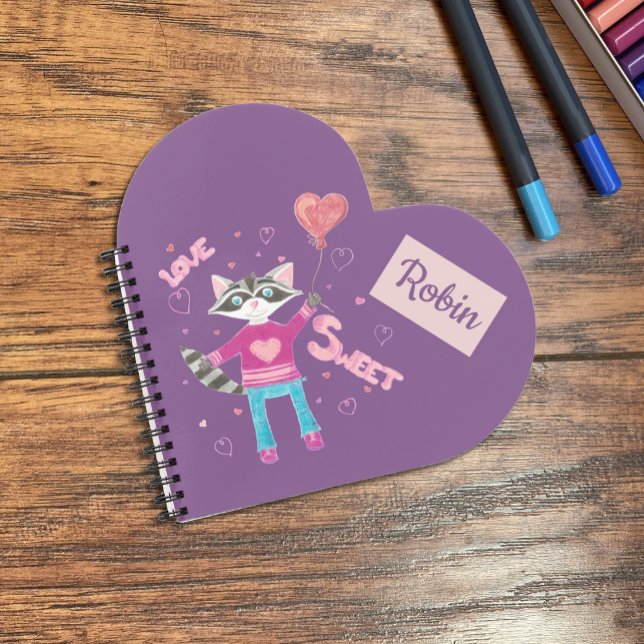 Personalisiertes Kind-Raccoon-lila-Notebook Notizbuch (Von Creator hochgeladen)